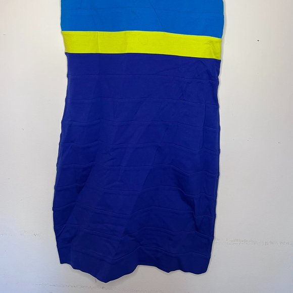 Express Bodycon Dress Color Block Blue Hidden Zip Heavy Fabric Size L - Picture 3 of 4